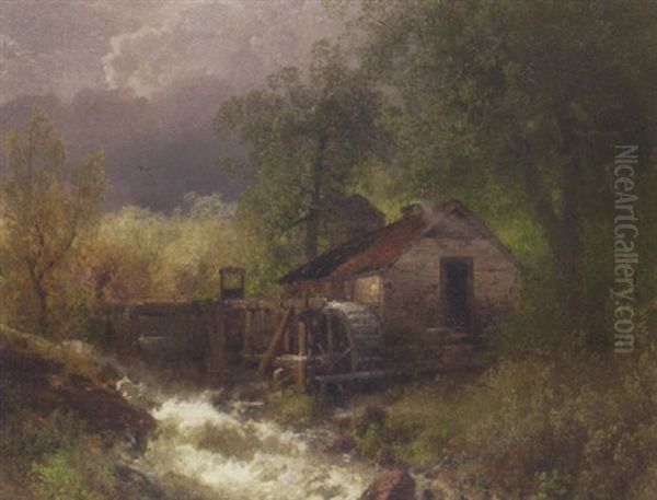 Old Grist Mill Oil Painting by Hermann Herzog