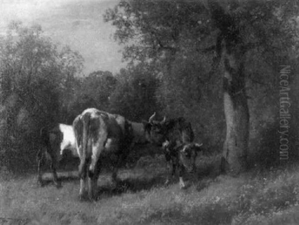 Cattle In The Woods Oil Painting by Hermann Herzog