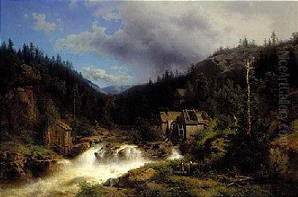 Landscape With A Watermill by Hermann Herzog