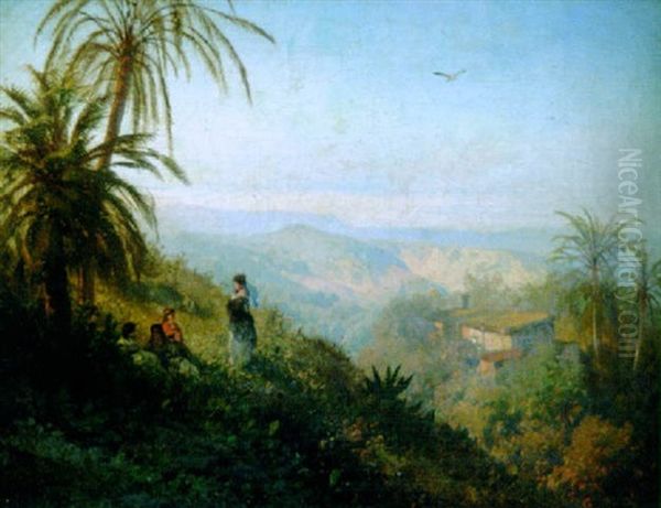 Women In A Tropical Setting Oil Painting by Hermann Herzog