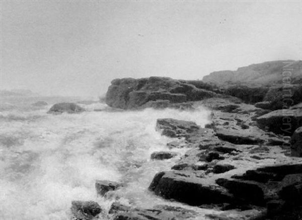 A Coast Near Portland, Maine (crashing Wave) Oil Painting by Hermann Herzog