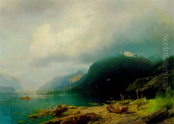 On The Coast Of Norway Near Storfjord Oil Painting by Hermann Herzog