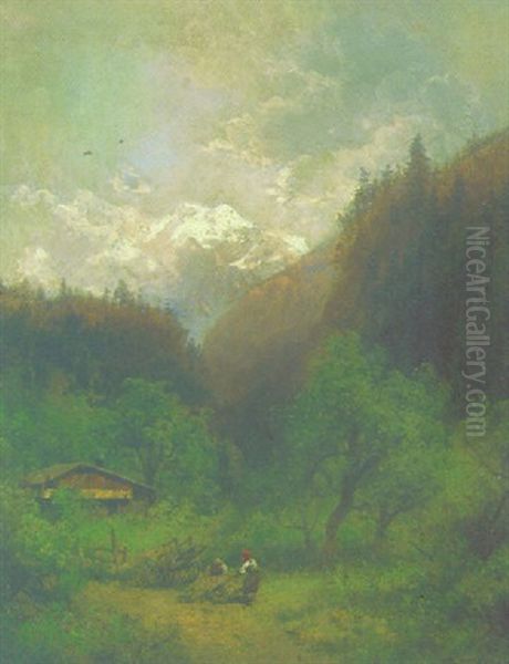 Mountain Cottage Oil Painting by Hermann Herzog