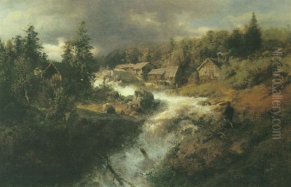 Sutter's Mill Oil Painting by Hermann Herzog