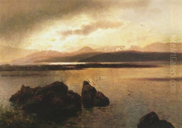 Sunset On The Norway Coast Oil Painting by Hermann Herzog