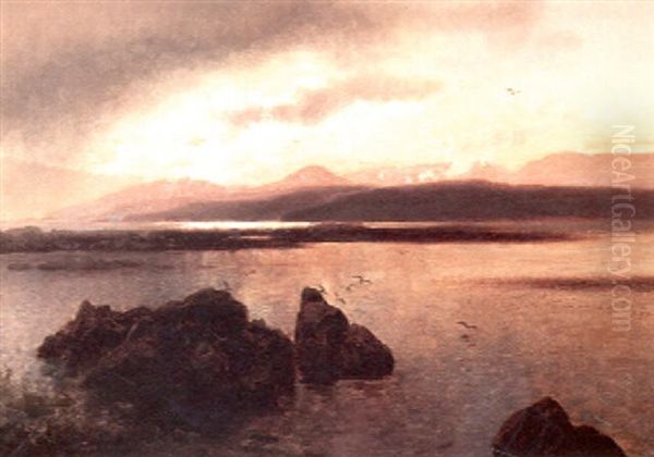 Sunset On The Norway Coast Oil Painting by Hermann Herzog