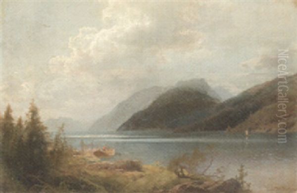 Sagne Fjord Oil Painting by Hermann Herzog