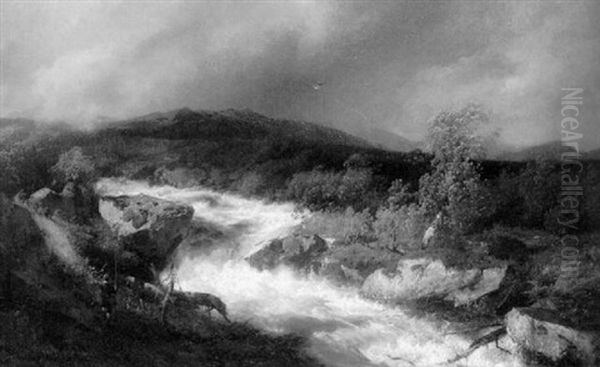 Wildwasser Im Norwegischen Hochland Oil Painting by Hermann Herzog