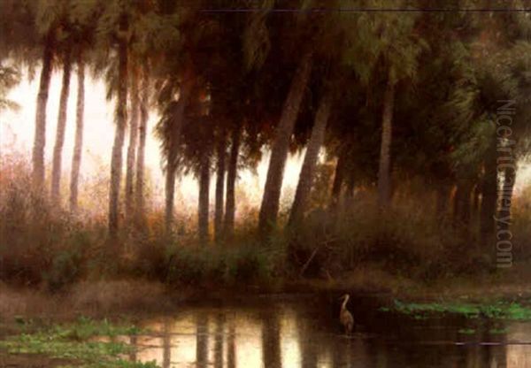 Heron In The Everglades Oil Painting by Hermann Herzog