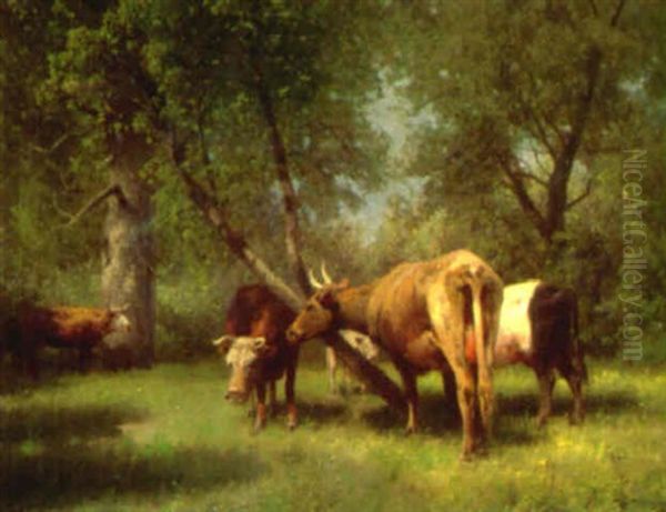 Cattle Resting In The Woods Oil Painting by Hermann Herzog