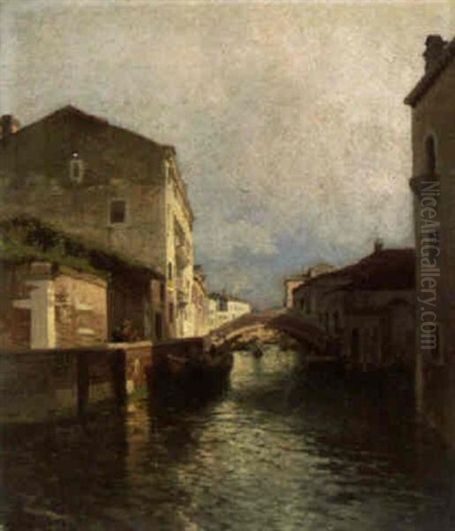 Bridge Over The Canal Oil Painting by Hermann Herzog