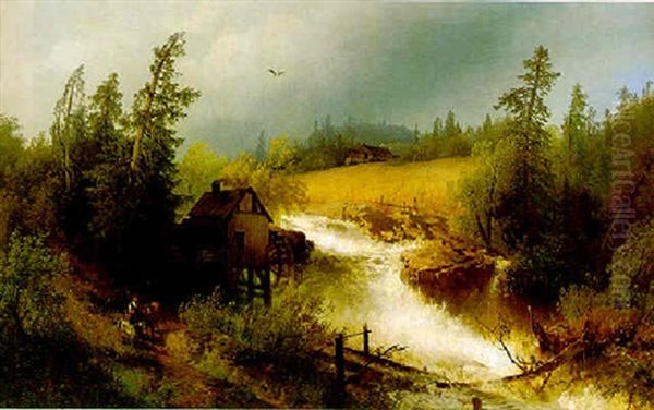 The Old Water Mill Oil Painting by Hermann Herzog