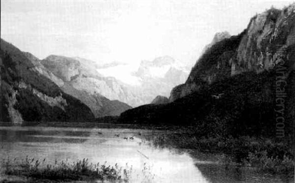 The First Gosau Lake, Austrian Tyrol Oil Painting by Hermann Herzog