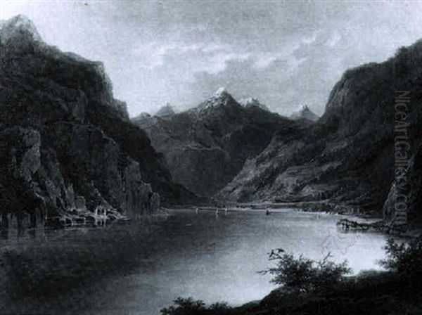 Vierwaldstattersee Mit Blick Auf Die Tellkapelle Oil Painting by Hermann Herzog