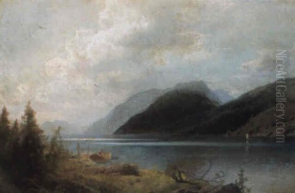 Sagne Fjord Oil Painting by Hermann Herzog