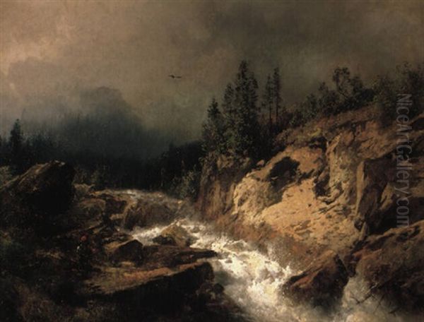 Landscape With Waterfall by Hermann Herzog