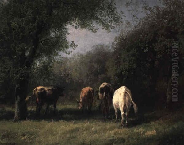 Cows Grazing Oil Painting by Hermann Herzog