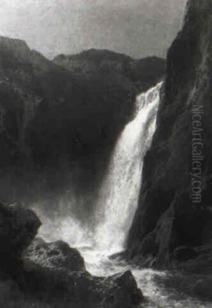 Voeringfoss, Hardanger (norway) Oil Painting by Hermann Herzog