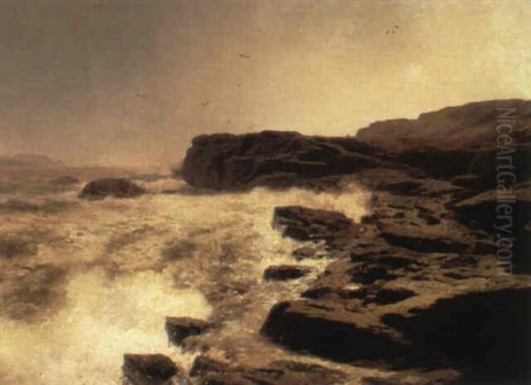 A Coast Near Portland, Maine Oil Painting by Hermann Herzog