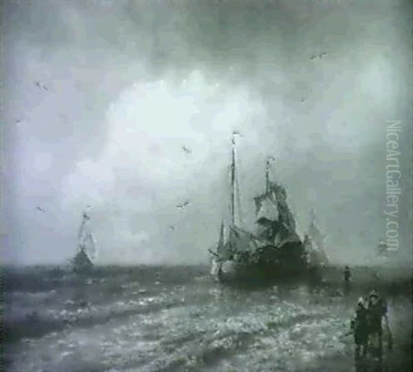 Fishing Boats Oil Painting by Hermann Herzog