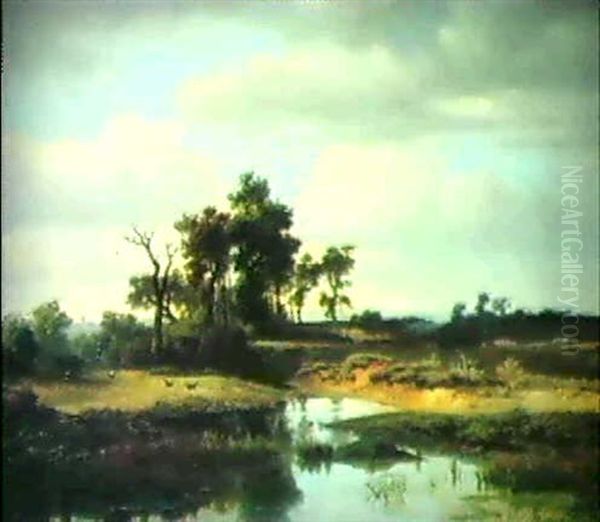 Norddeutsche Teichlandschaft Oil Painting by Hermann Herzog