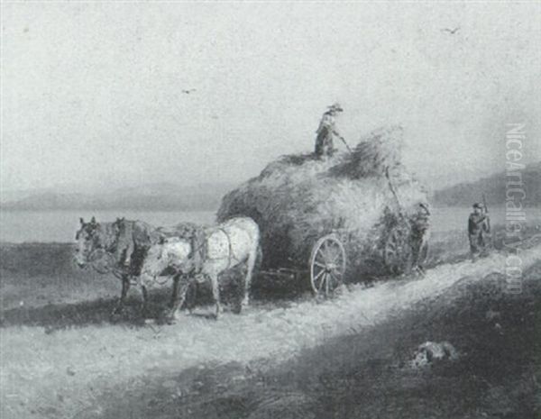 The Haywagon Oil Painting by Hermann Herzog