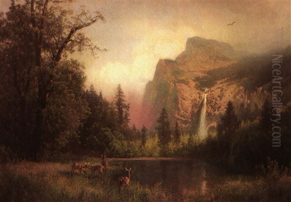 The Waterfall Oil Painting by Hermann Herzog