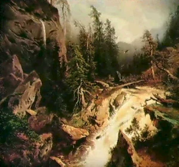 American Waterfall Oil Painting by Hermann Herzog