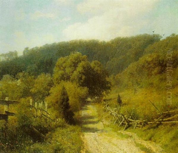 A Country Lane Oil Painting by Hermann Herzog