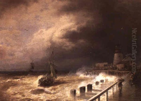 The Jetty Oil Painting by Hermann Herzog