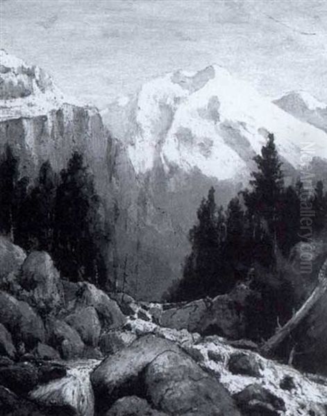 Mountain Scene Oil Painting by Hermann Herzog