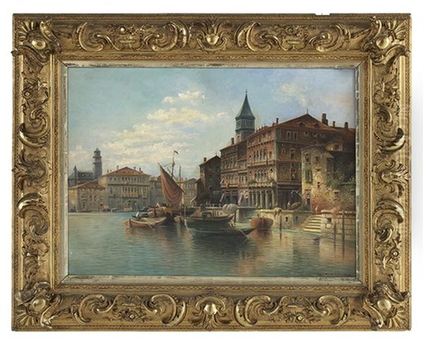 Venetian Canal Scene Oil Painting by Lewis E. Herzog