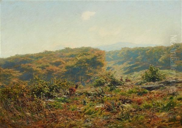 Landschaft Mit Rehen Im Morgennebel Oil Painting by Lewis E. Herzog