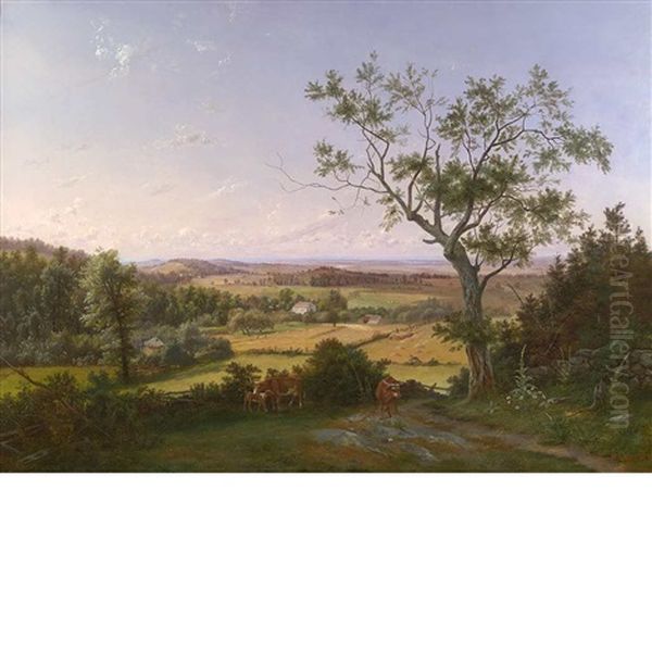 Landscape: Farm In The Genesee Valley, New York Oil Painting by Benedikt Franz Hess