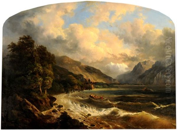 Sturm Auf Dem Genfersee, Beim Schloss Chillon Oil Painting by Benedikt Franz Hess