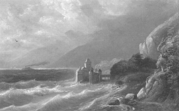 Schloss Chillon Bei Schwerem Unwetter Oil Painting by Benedikt Franz Hess