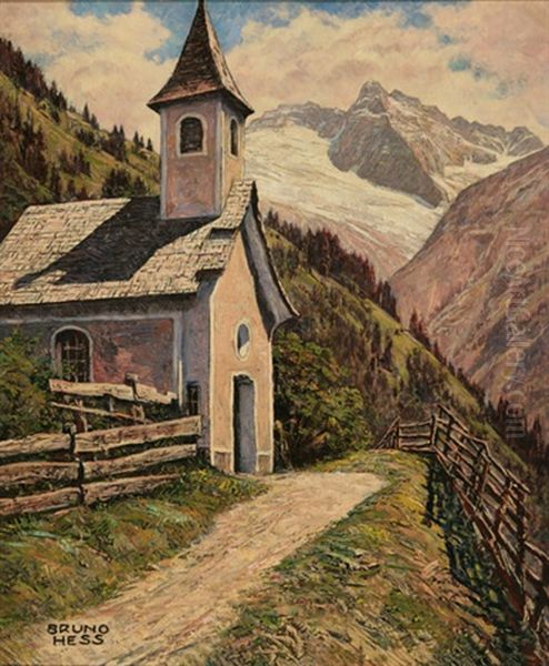 A Tyrolean Chapel Oil Painting by Bruno Hess