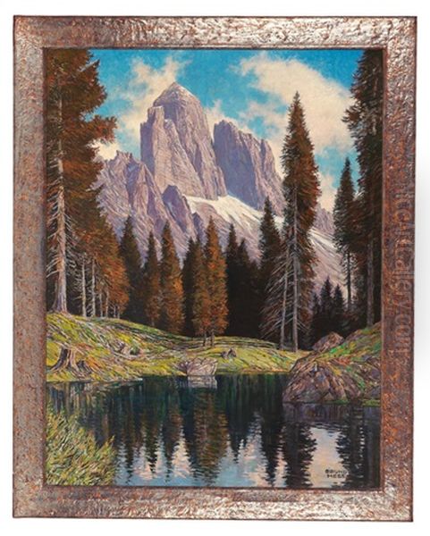 Landschaft Mit Bergsee In Den Dolomiten Oil Painting by Bruno Hess