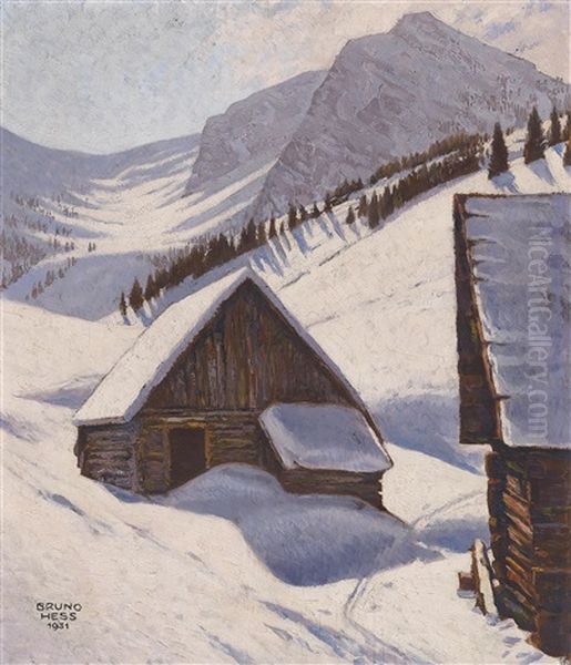 Alm Im Winter Oil Painting by Bruno Hess