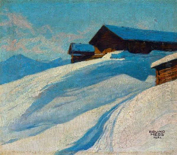 Almhutten In Tirol Oil Painting by Bruno Hess