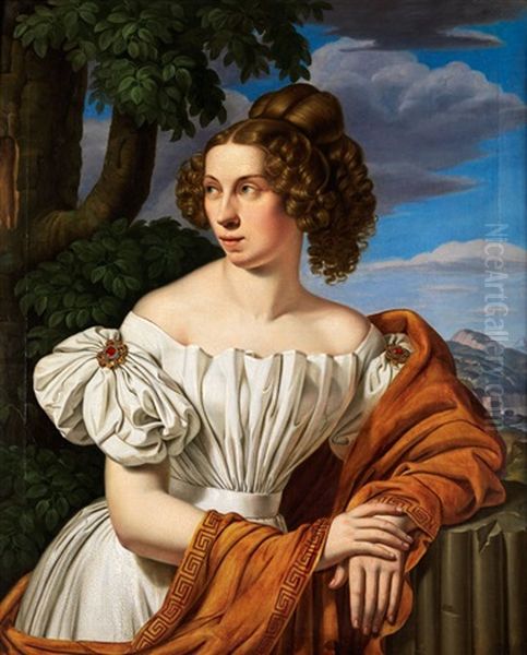 Bildnis Einer Dame Vor Landschaftshintergrund, Um 1826 Oil Painting by Heinrich Maria von Hess