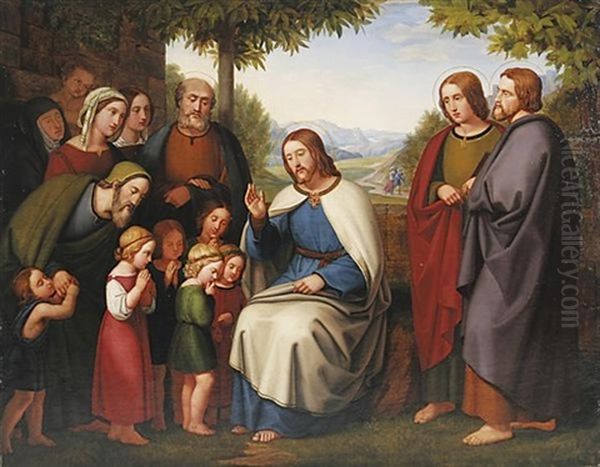 Lasset Die Kindlein Zu Mir Kommen. Christus Segnet Die Kinder Oil Painting by Heinrich Maria von Hess