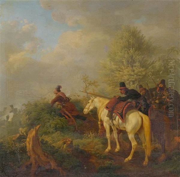 Hunt Scene Oil Painting by Peter Heinrich Lambert Von Hess