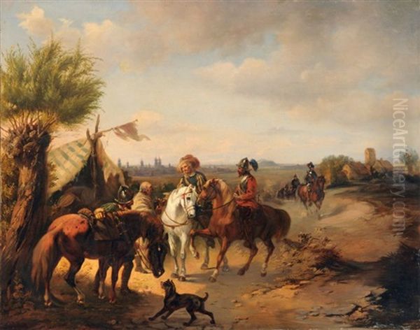 Reitergelage Vor Den Toren Der Stadt Oil Painting by Peter Heinrich Lambert Von Hess