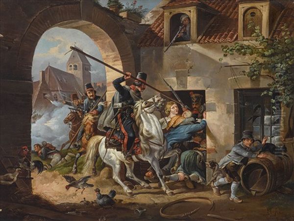 Der Uberfall Oil Painting by Peter Heinrich Lambert Von Hess