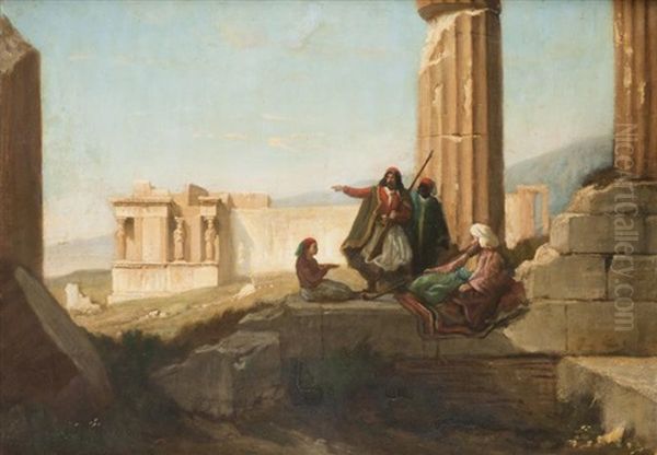 Vue Du Temple D'erechtheion A Travers La Colonnade Du Parthenon Oil Painting by Peter Heinrich Lambert Von Hess