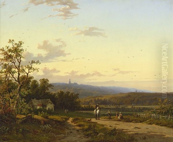 Sonnige Abendlandschaft Mit Einem Reiter Oil Painting by Peter Heinrich Lambert Von Hess