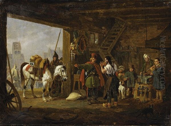 Kosacken Beim Hufschmied Oil Painting by Peter Heinrich Lambert Von Hess