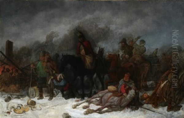 Ruckzug Der Napoleonischen Truppen Aus Russland Oil Painting by Peter Heinrich Lambert Von Hess