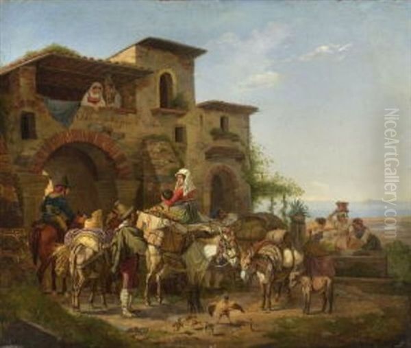 Vor Der Osteria Della Croce Di Maltha Oil Painting by Peter Heinrich Lambert Von Hess